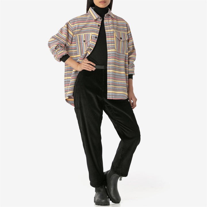 SHIRTS Unisex FENICOTTERO ROSA TELA SARDA RIGATA CLASSIC MULTICOLOR STRIPES Dressed Back (jpg Rgb)		