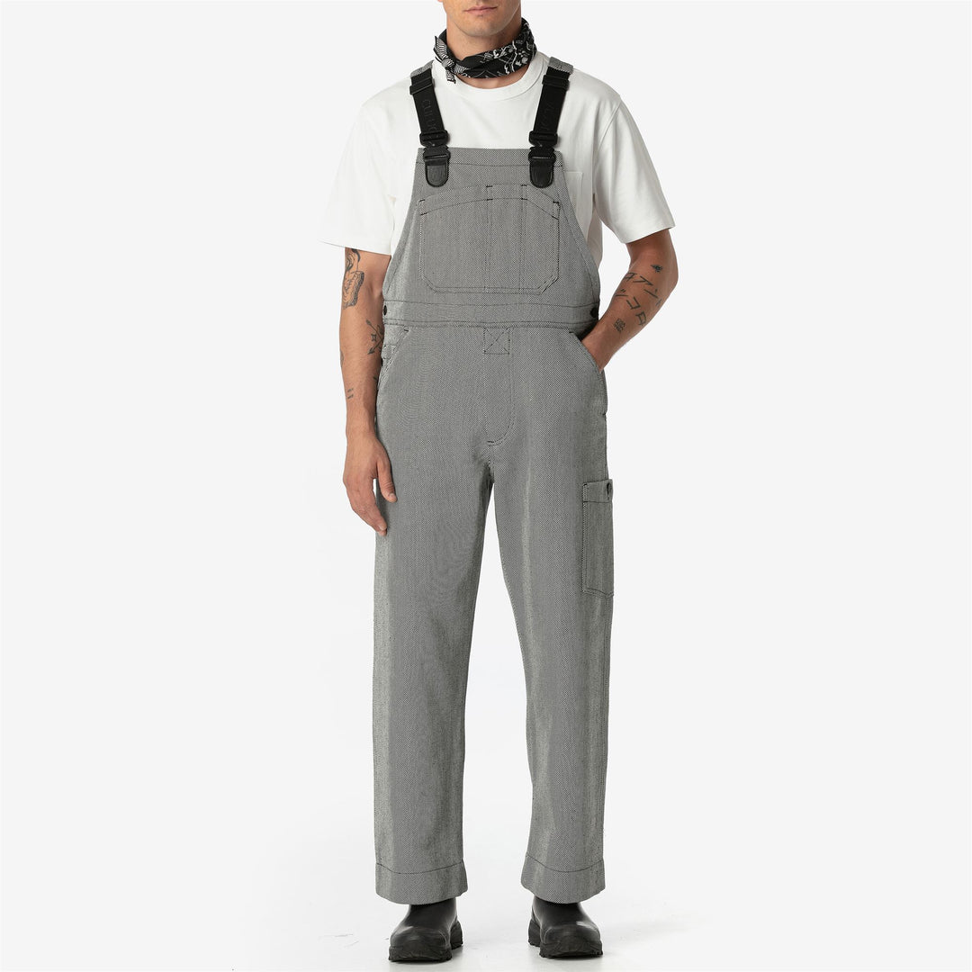 Pants Unisex TESTUGGINE MARGINATA TELA SARDA Overall BIANCO-NERO Dressed Side (jpg Rgb)		