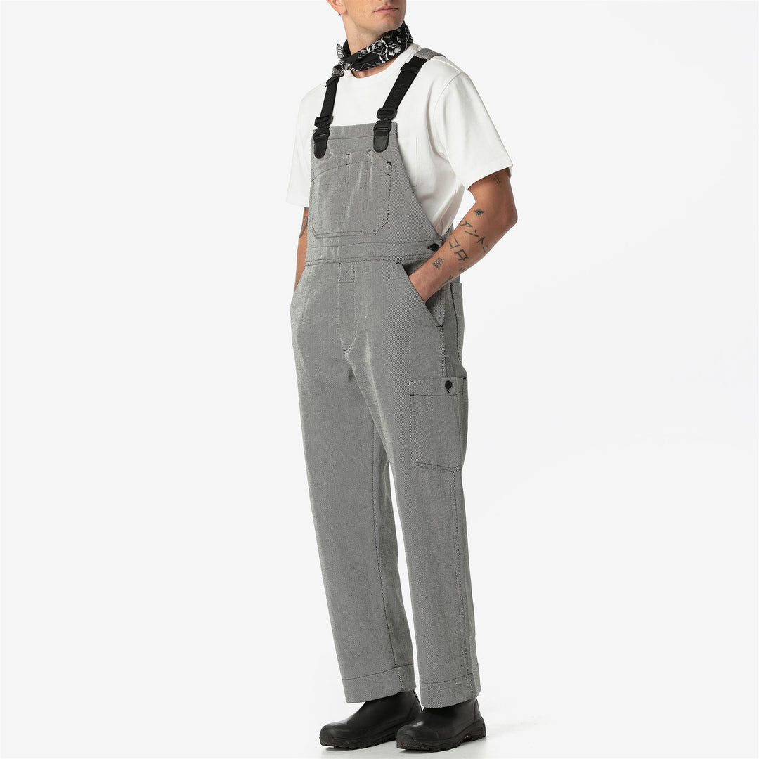 Pants Unisex TESTUGGINE MARGINATA TELA SARDA Overall BIANCO-NERO Dressed Back (jpg Rgb)		