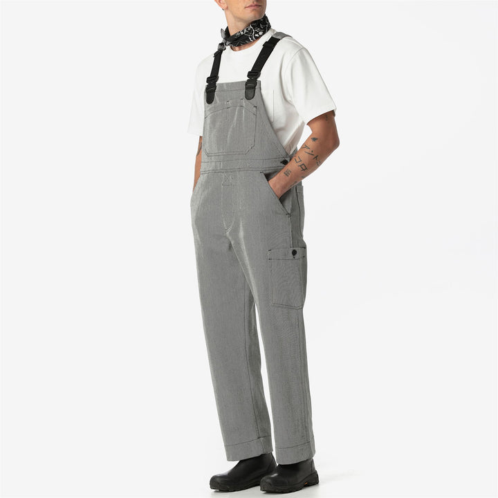 Pants Unisex TESTUGGINE MARGINATA TELA SARDA Overall BIANCO-NERO Dressed Back (jpg Rgb)		