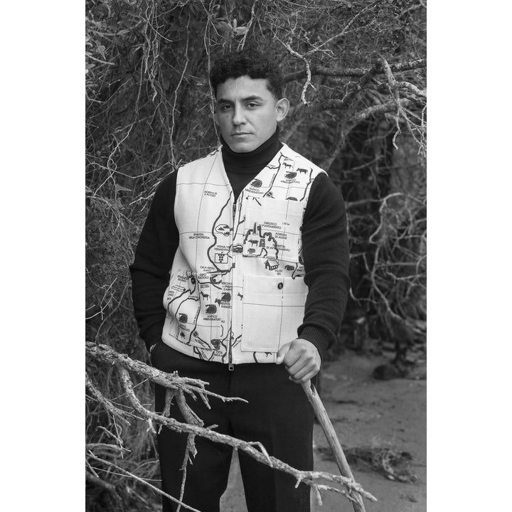 Dresses Unisex MARTIN PESCATORE PANNO SARDO STAMPATO Waistcoat BIANCO-NERO Dressed Front (jpg Rgb)	